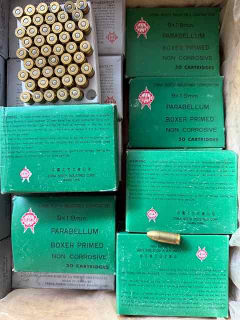 vintage 1990s Norinco 9mm Parabellum ammo, 8 boxes