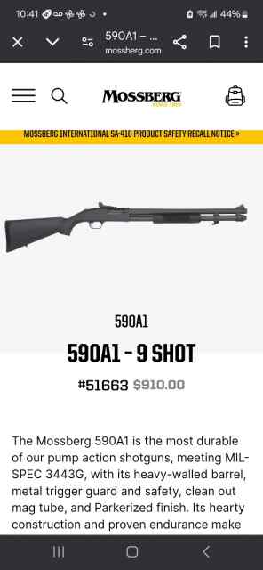 Mossberg 590a1 20inch barrel 